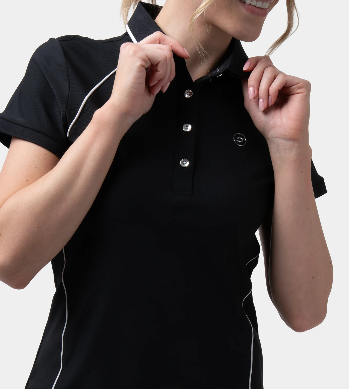 LADIES FORM POLO - BLACK - Image 4