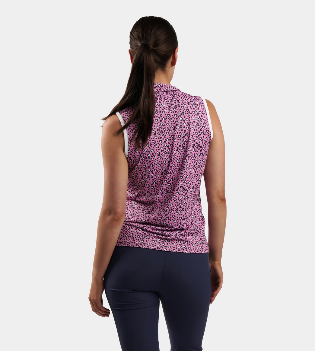 LADIES HEART SLEEVELESS POLO - PINK/NAVY - Image 3