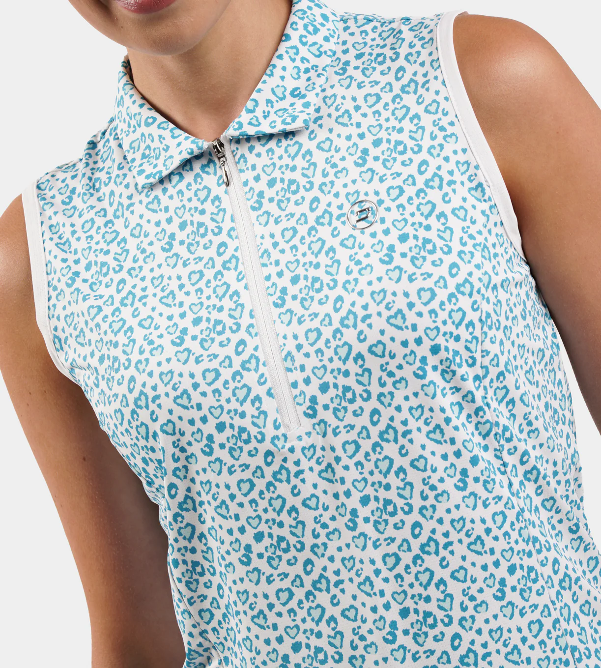 LADIES HEART SLEEVELESS POLO - TEAL - Image 2