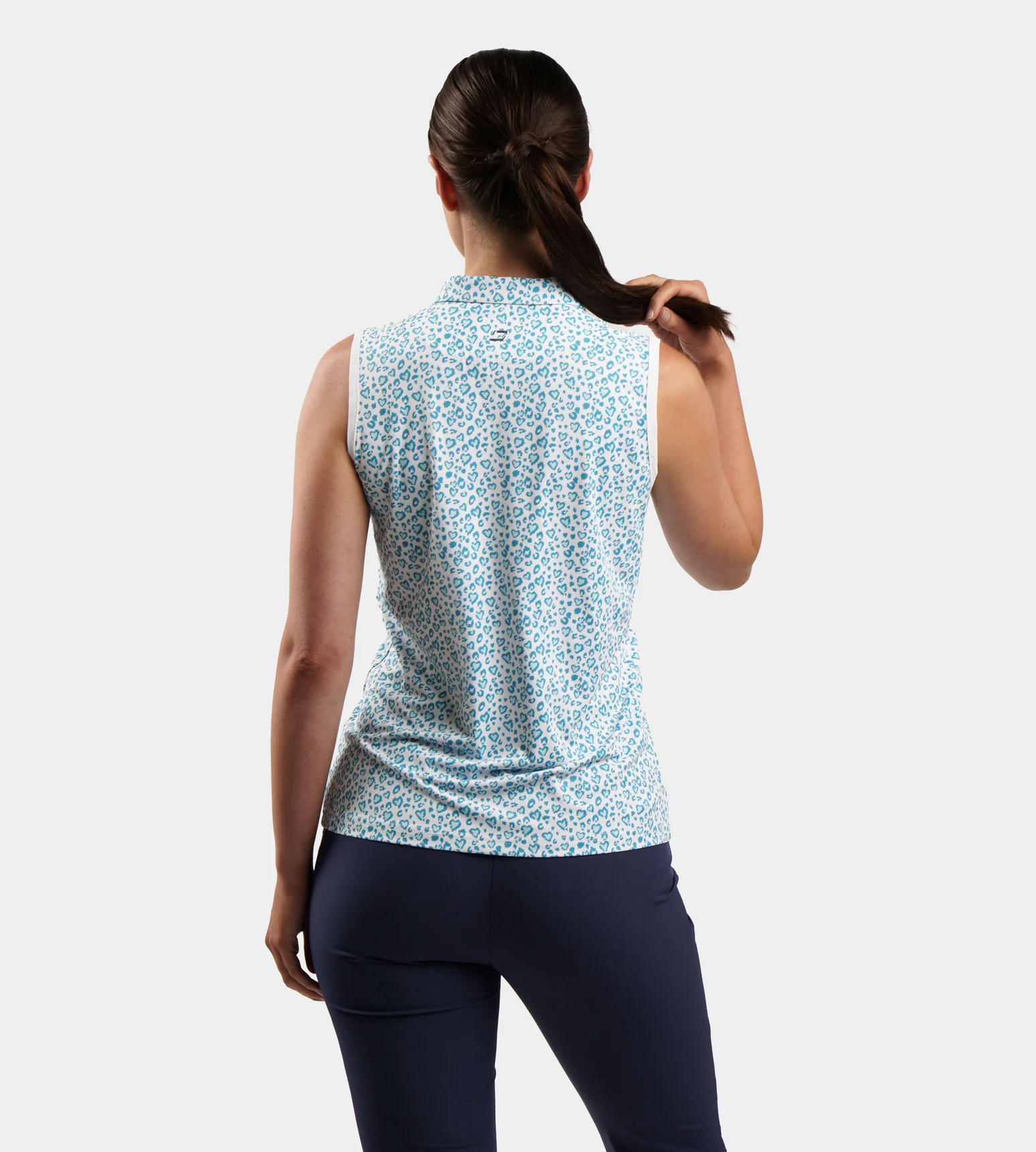 LADIES HEART SLEEVELESS POLO - TEAL - Image 3