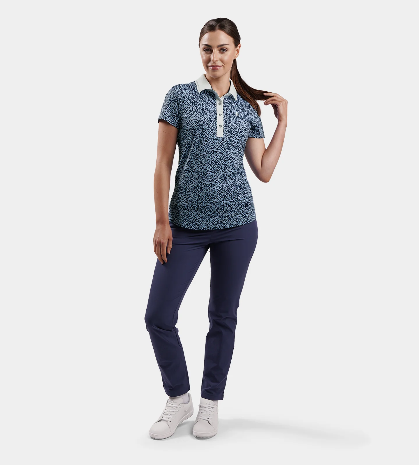LADIES LEOPARD POLO - BLUE - Image 6