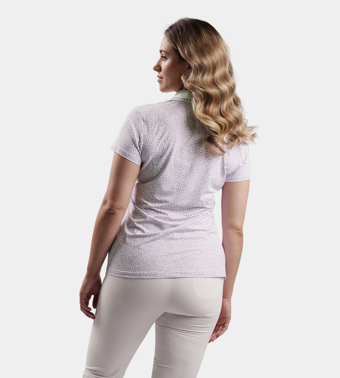 LADIES LEOPARD POLO - PURPLE - Image 3