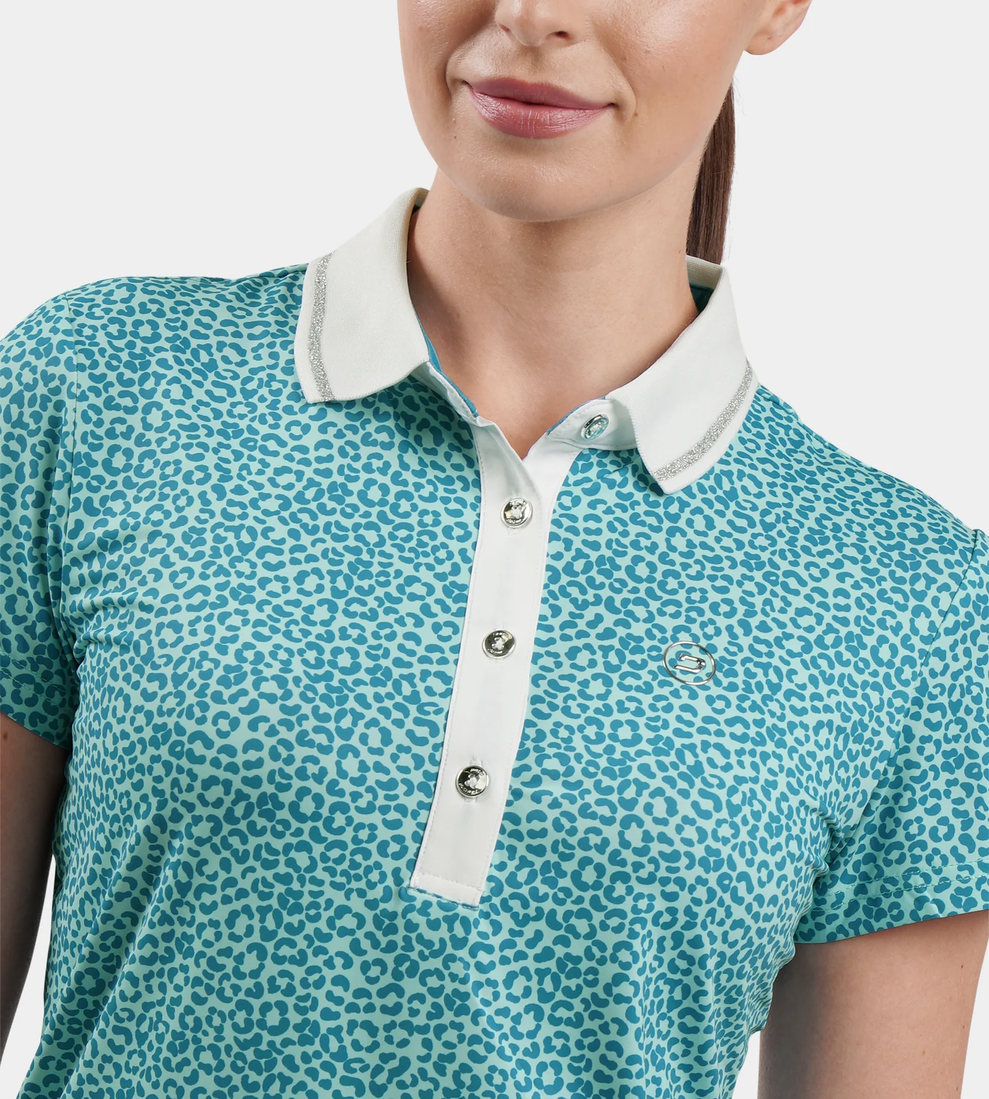 LADIES LEOPARD POLO - TEAL - Image 2