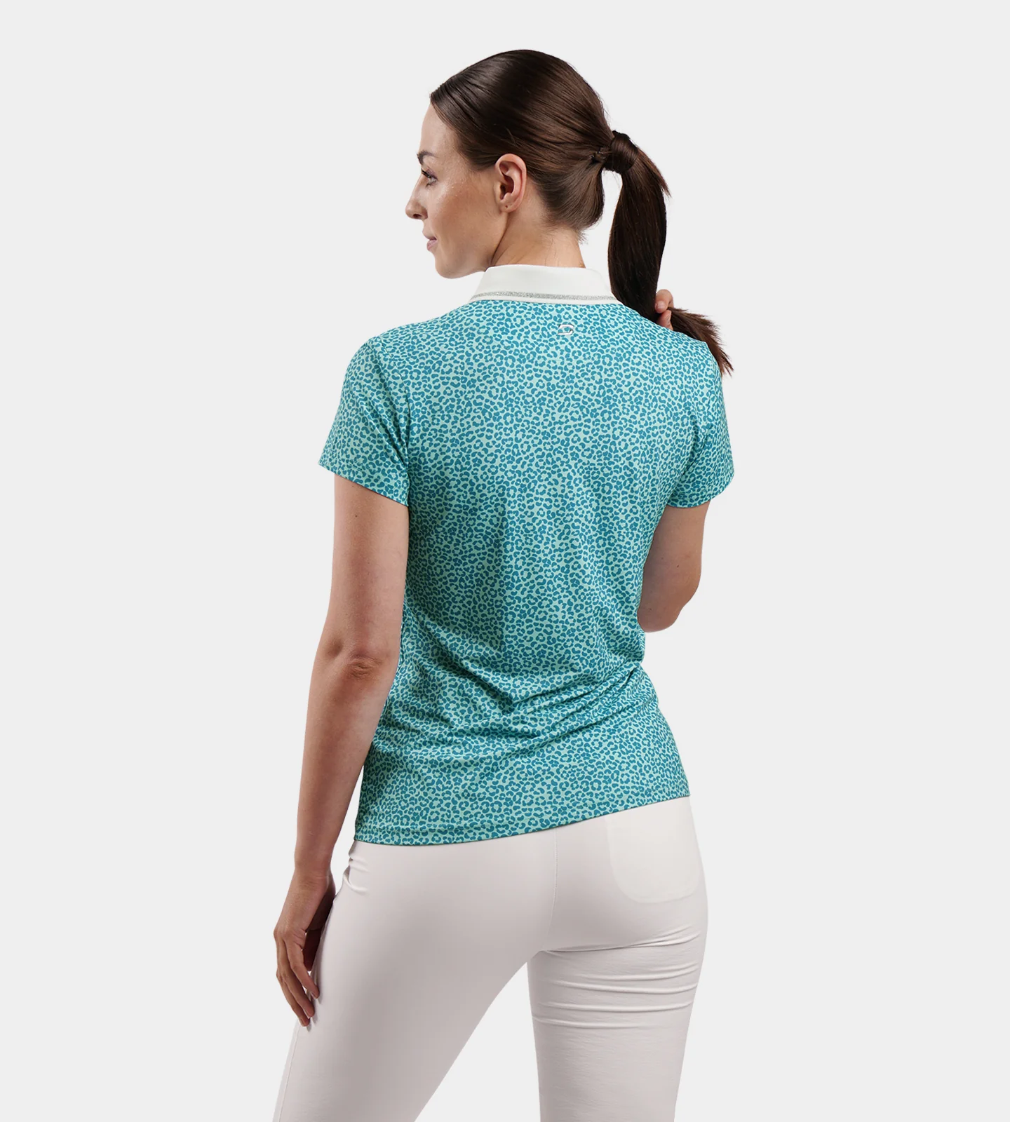 LADIES LEOPARD POLO - TEAL - Image 3