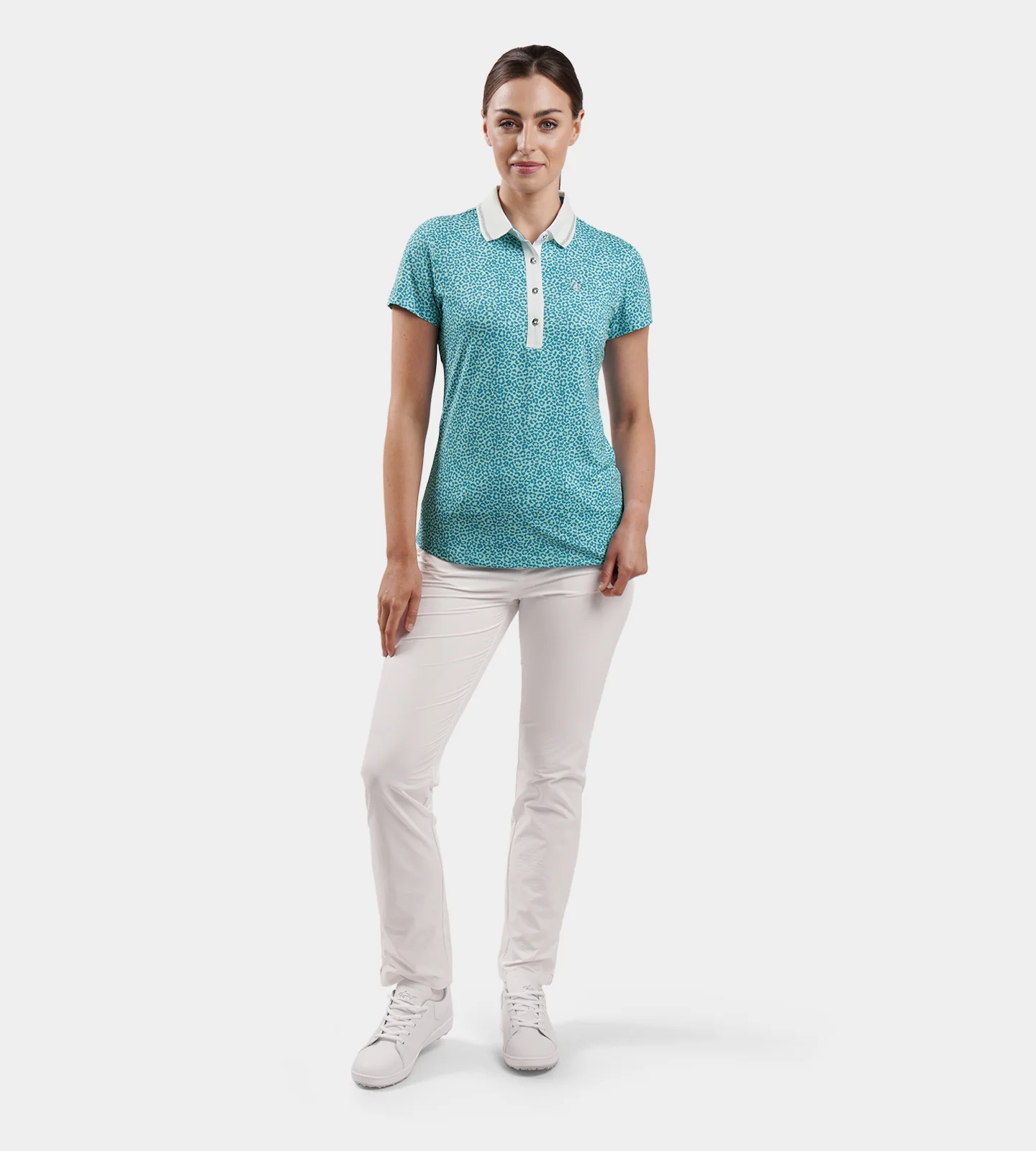 LADIES LEOPARD POLO - TEAL - Image 6