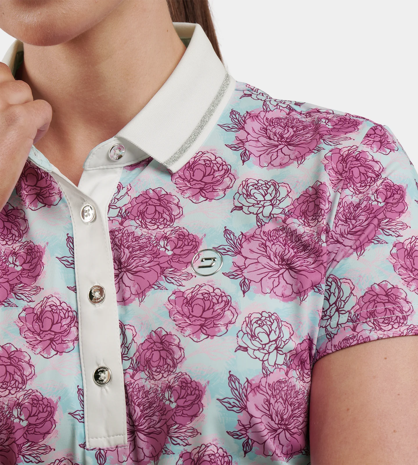 LADIES ROSES POLO - TEAL - Image 2