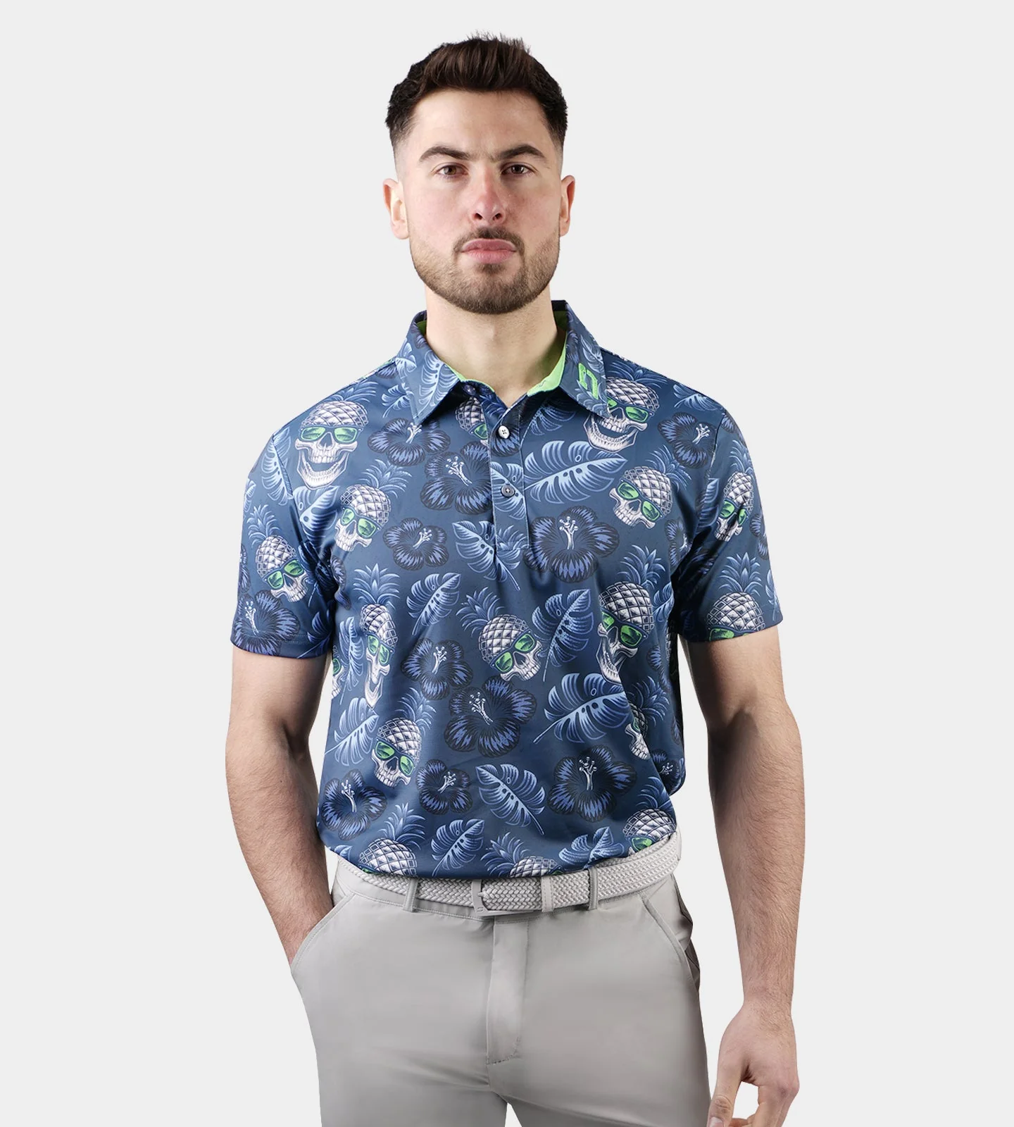 PINEAPPLE SKULLZ POLO - NAVY / LIME - Image 3