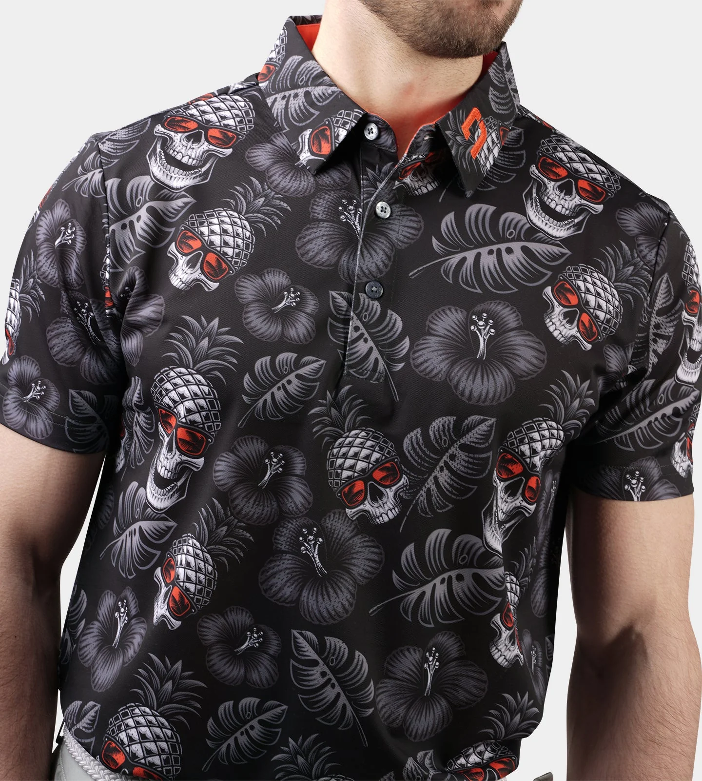 PINEAPPLE SKULLZ POLO - BLACK/ ORANGE - Image 5