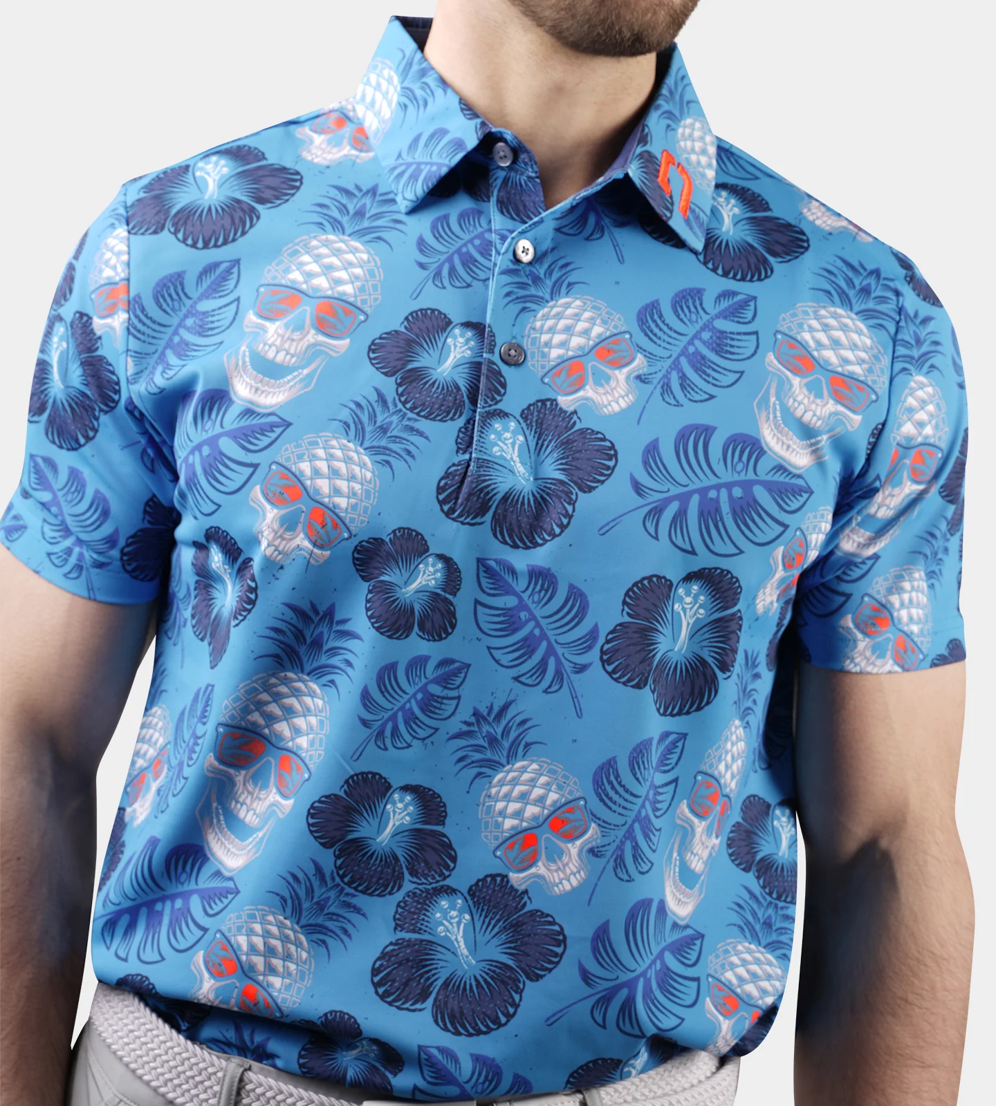 PINEAPPLE SKULLZ POLO - BLUE / ORANGE - Image 5