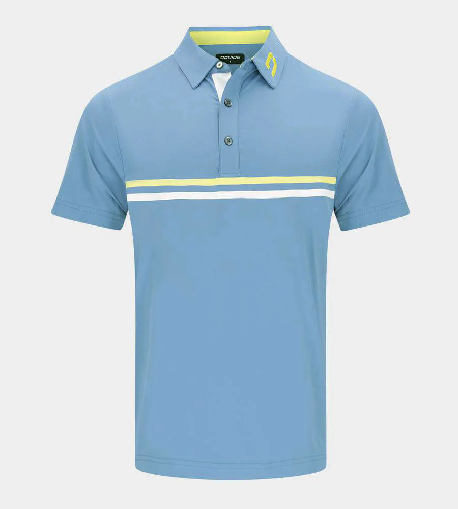STRIPE PERFORMANCE POLO - BLUE / LEMON - Image 2