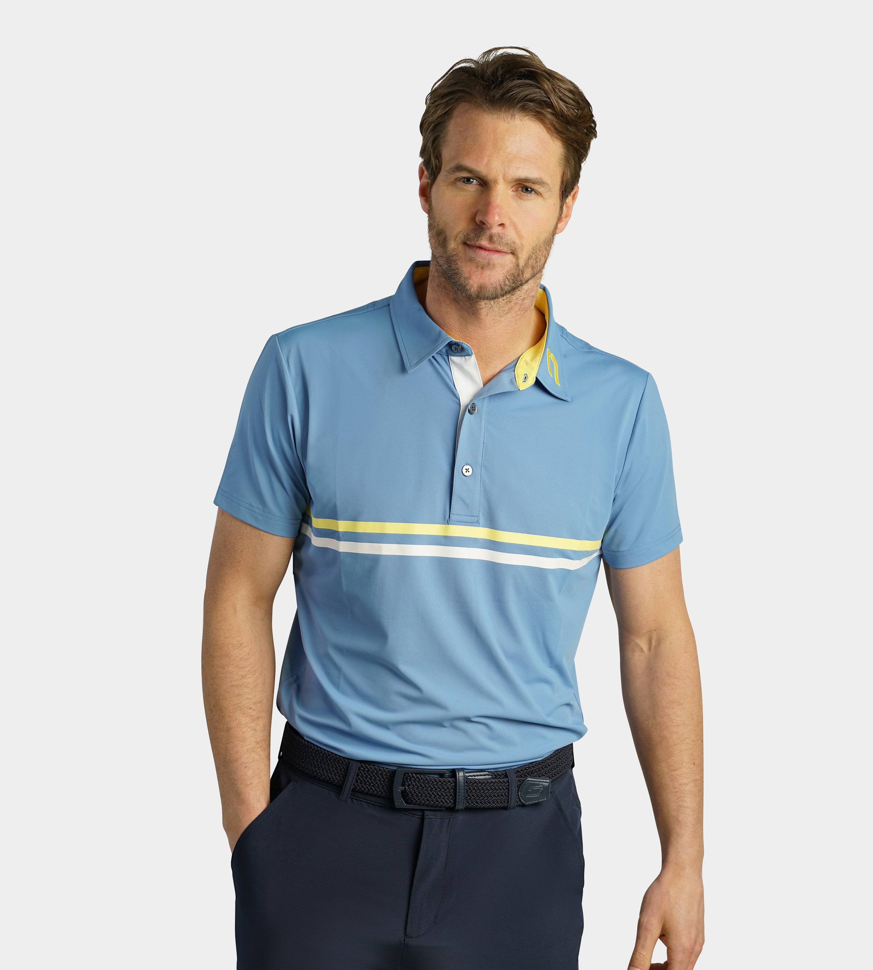 STRIPE PERFORMANCE POLO - BLUE / LEMON - Image 3