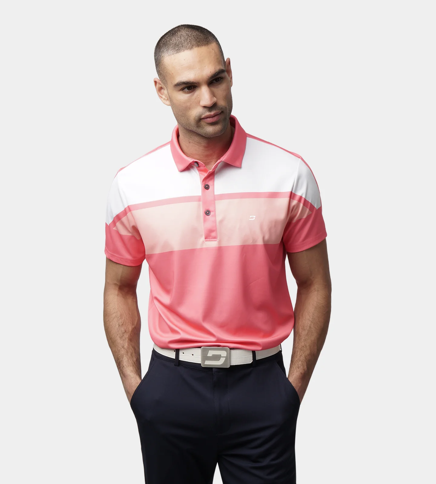 STRIPE PERFORMANCE POLO - CORAL - Image 3