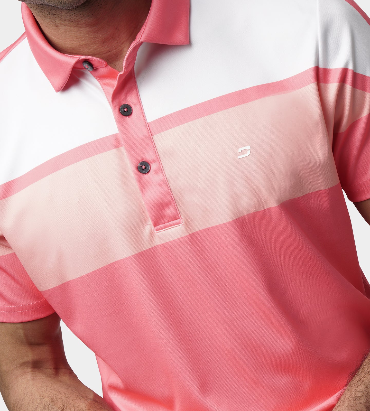 STRIPE PERFORMANCE POLO - CORAL - Image 5