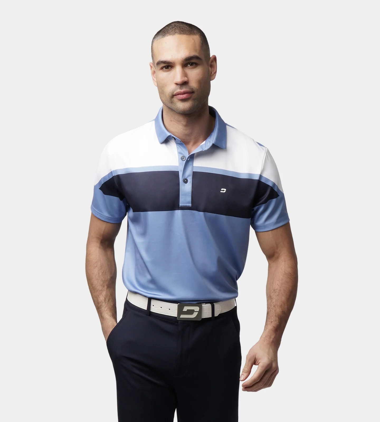 STRIPE PERFORMANCE POLO - DENIM - Image 3