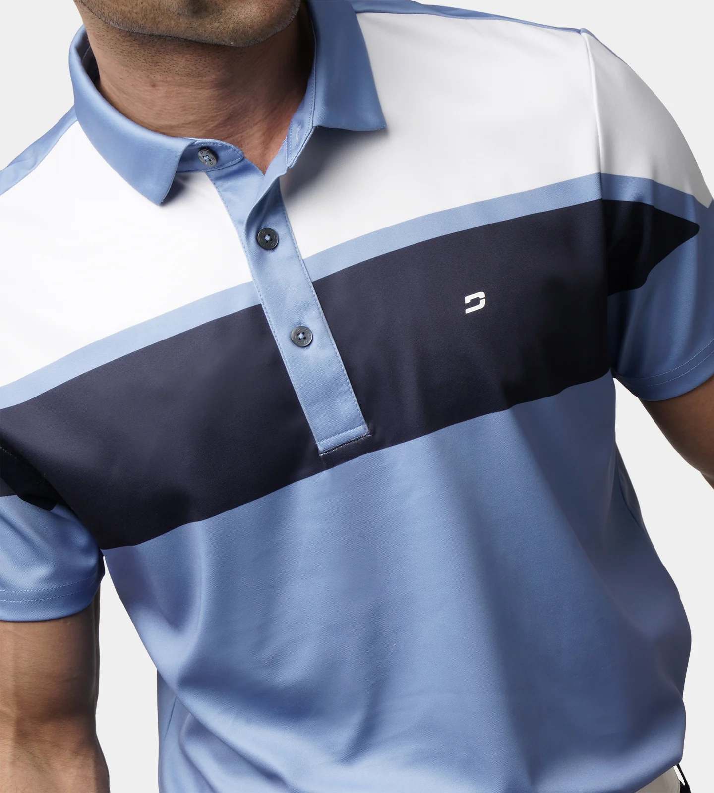 STRIPE PERFORMANCE POLO - DENIM - Image 5