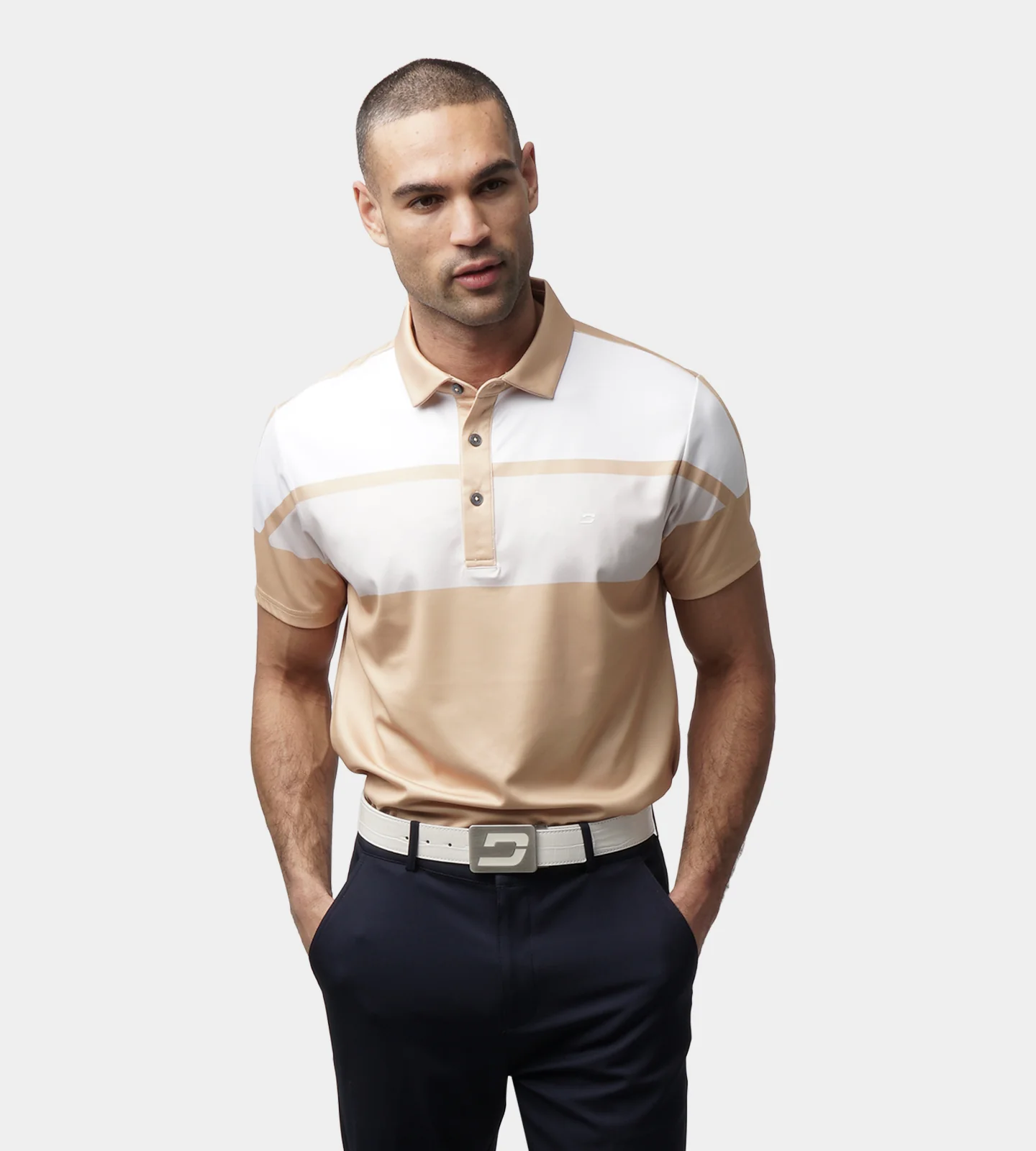 STRIPE PERFORMANCE POLO - GOLD - Image 3