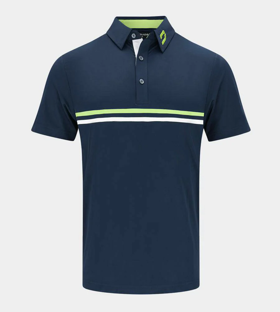 STRIPE PERFORMANCE POLO - NAVY / LIME - Image 2