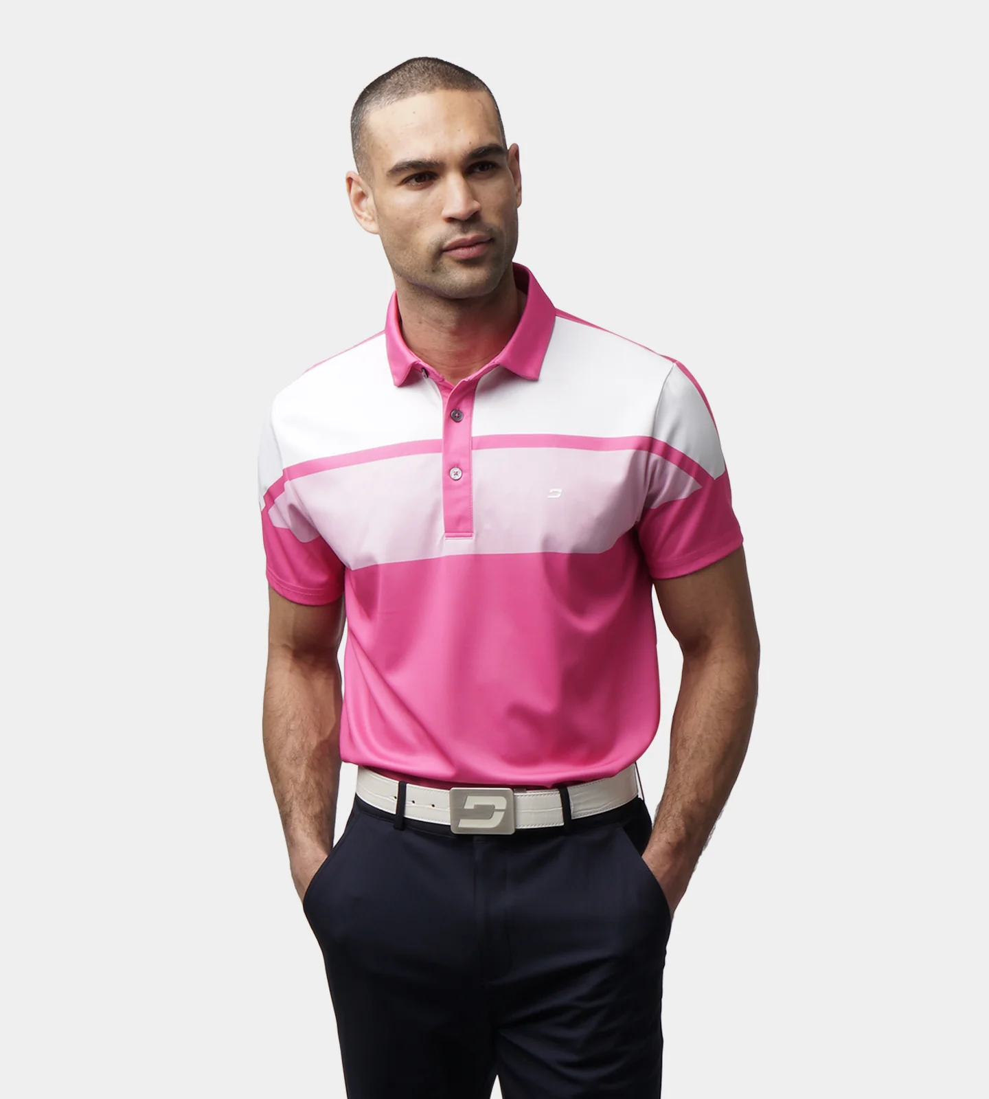 STRIPE PERFORMANCE POLO - PINK - Image 3
