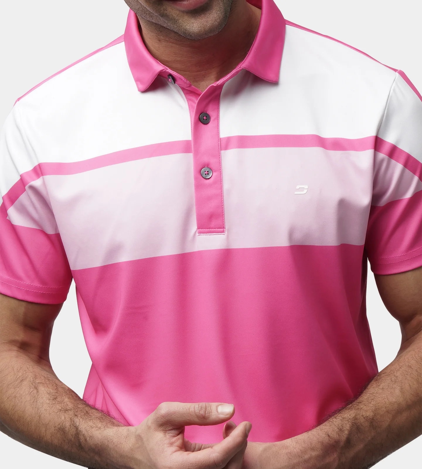 STRIPE PERFORMANCE POLO - PINK - Image 5