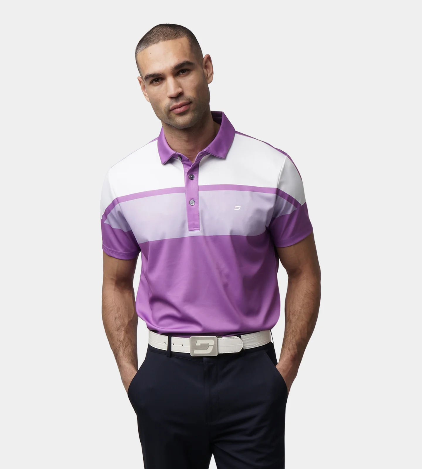 STRIPE PERFORMANCE POLO - PURPLE - Image 3