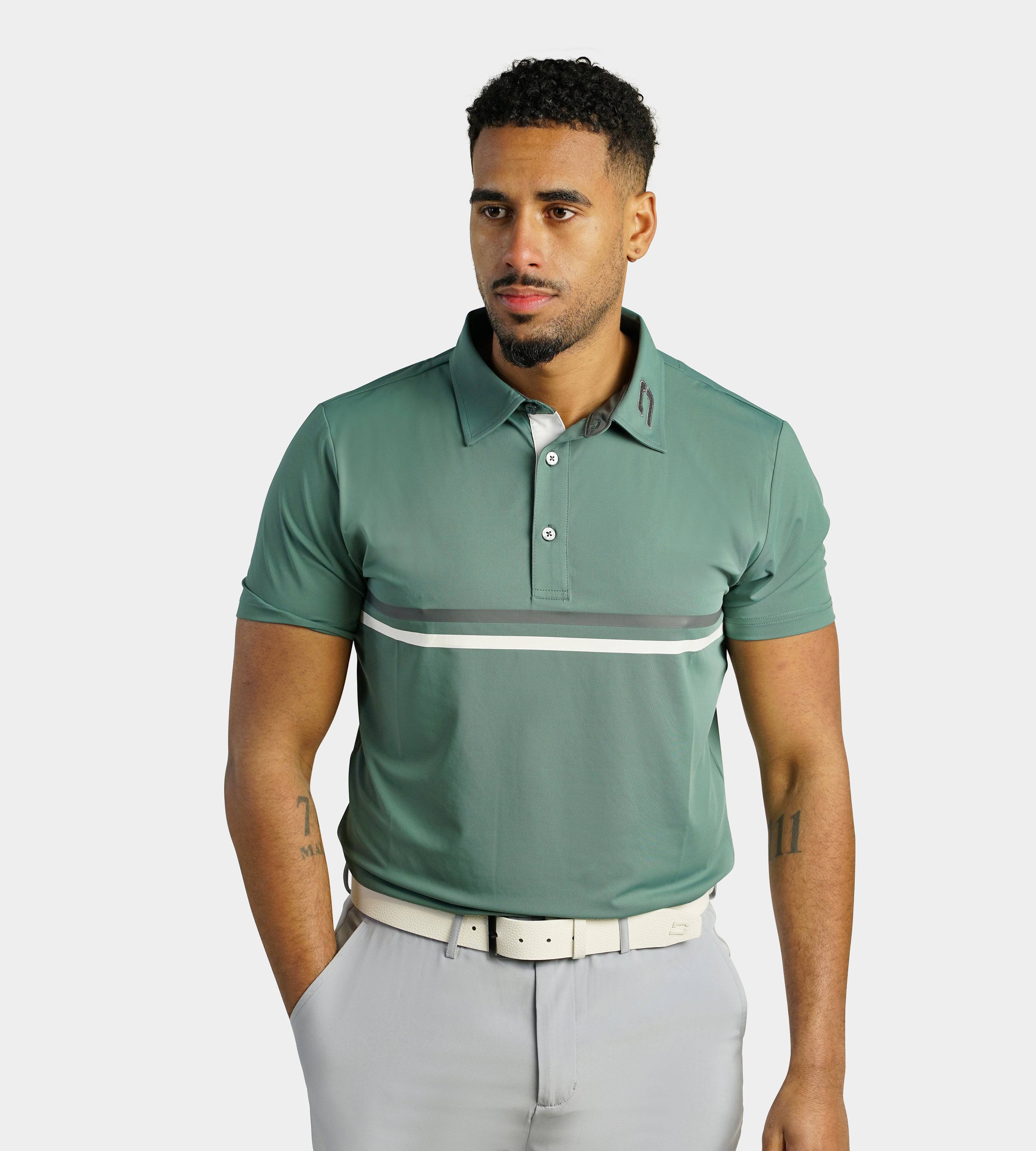 STRIPE PERFORMANCE POLO - SAGE / CHARCOAL - Image 3
