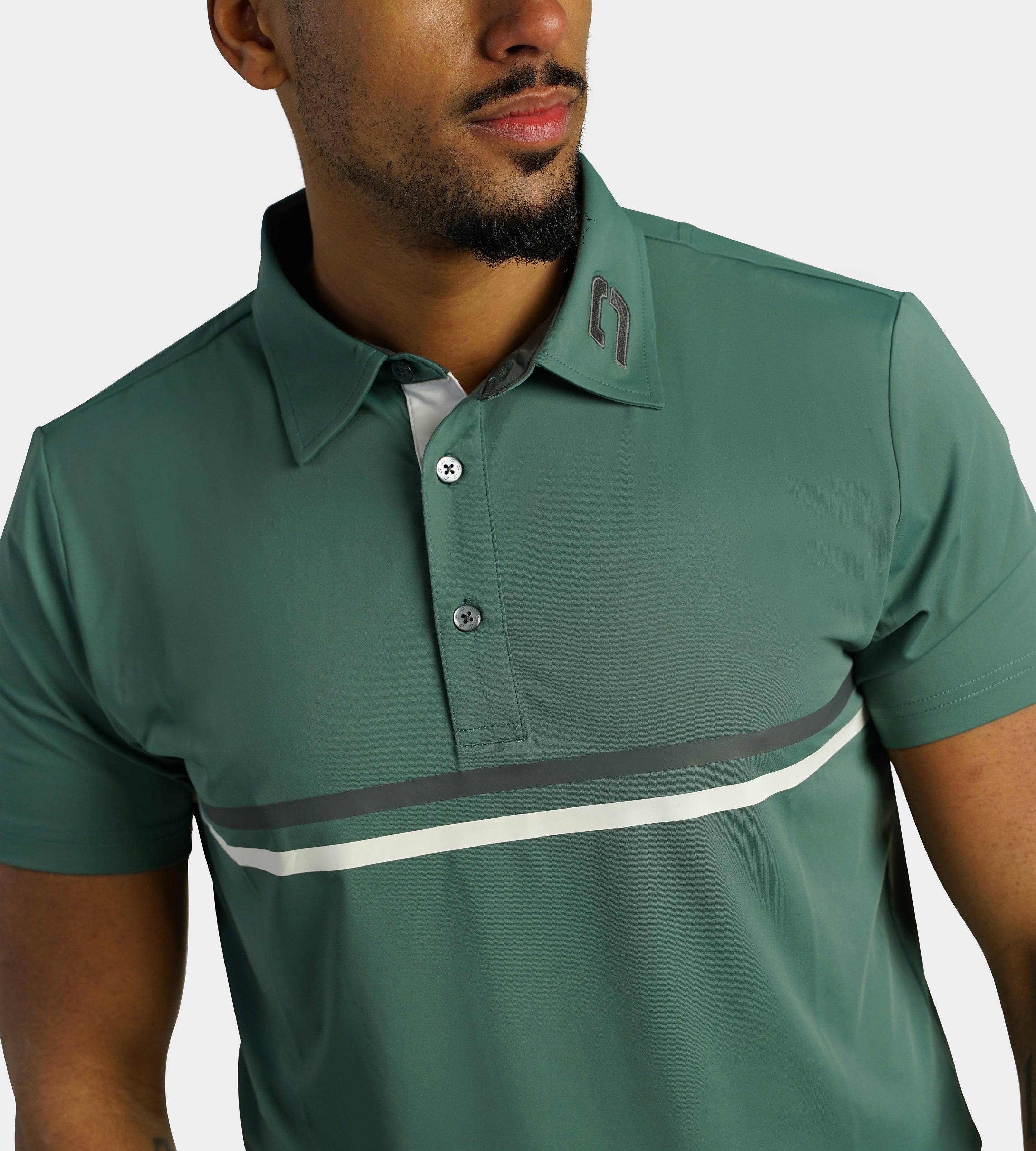 STRIPE PERFORMANCE POLO - SAGE / CHARCOAL - Image 4