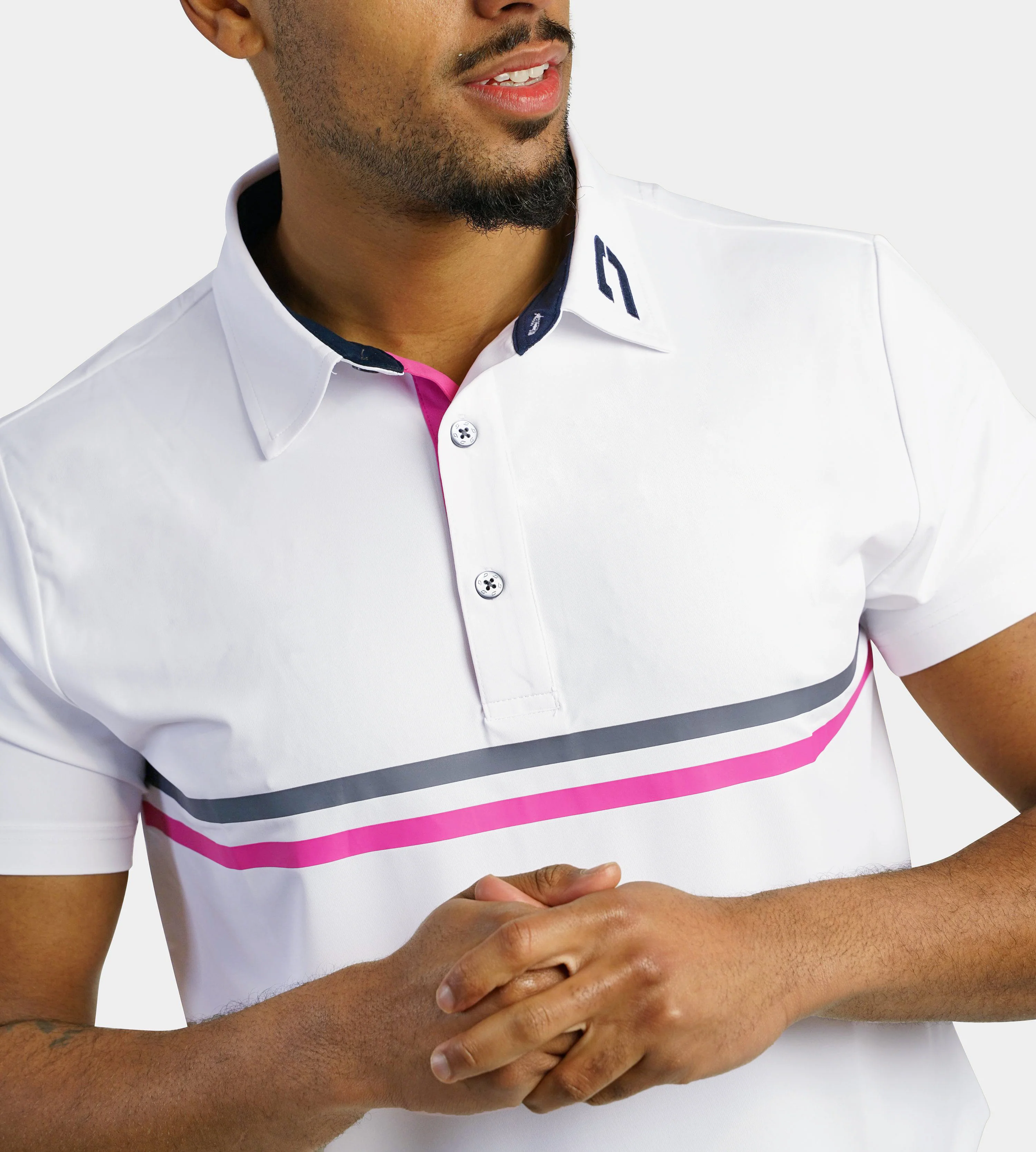 STRIPE PERFORMANCE POLO - WHITE/NAVY - Image 5