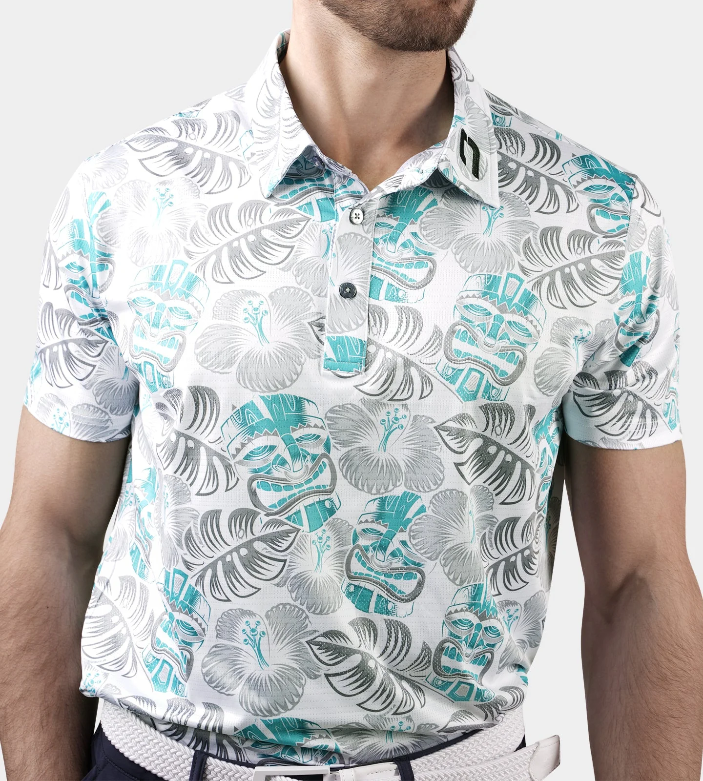 TIKI POLO - WHITE / TEAL - Image 4